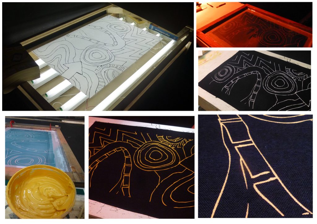 Tissus sérigraphié dans l'atelier pour tapisserie après la restauration d'un fauteuil.