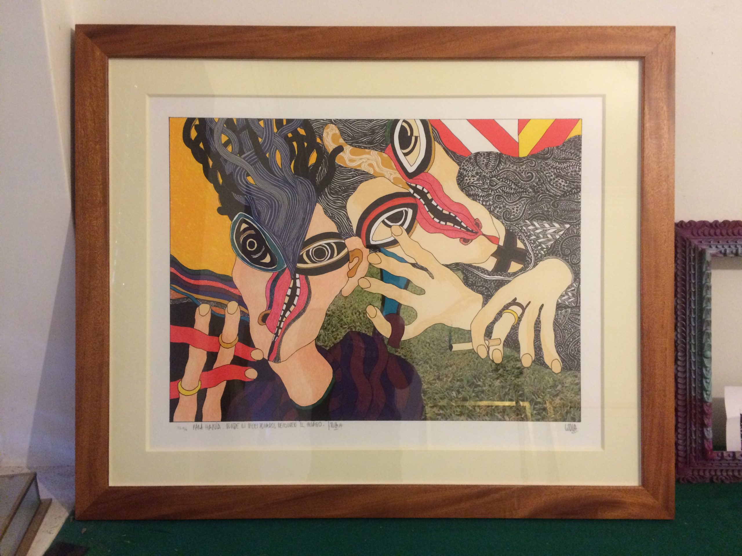 Une sérigraphie de José Tola, encadrement Acajou du Pérou.